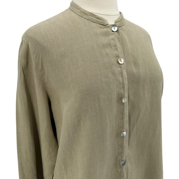 J. Jill Womens XL Top Linen Tunic Button Long Sleeve Tan Bohemian Hippie - Picture 2 of 8